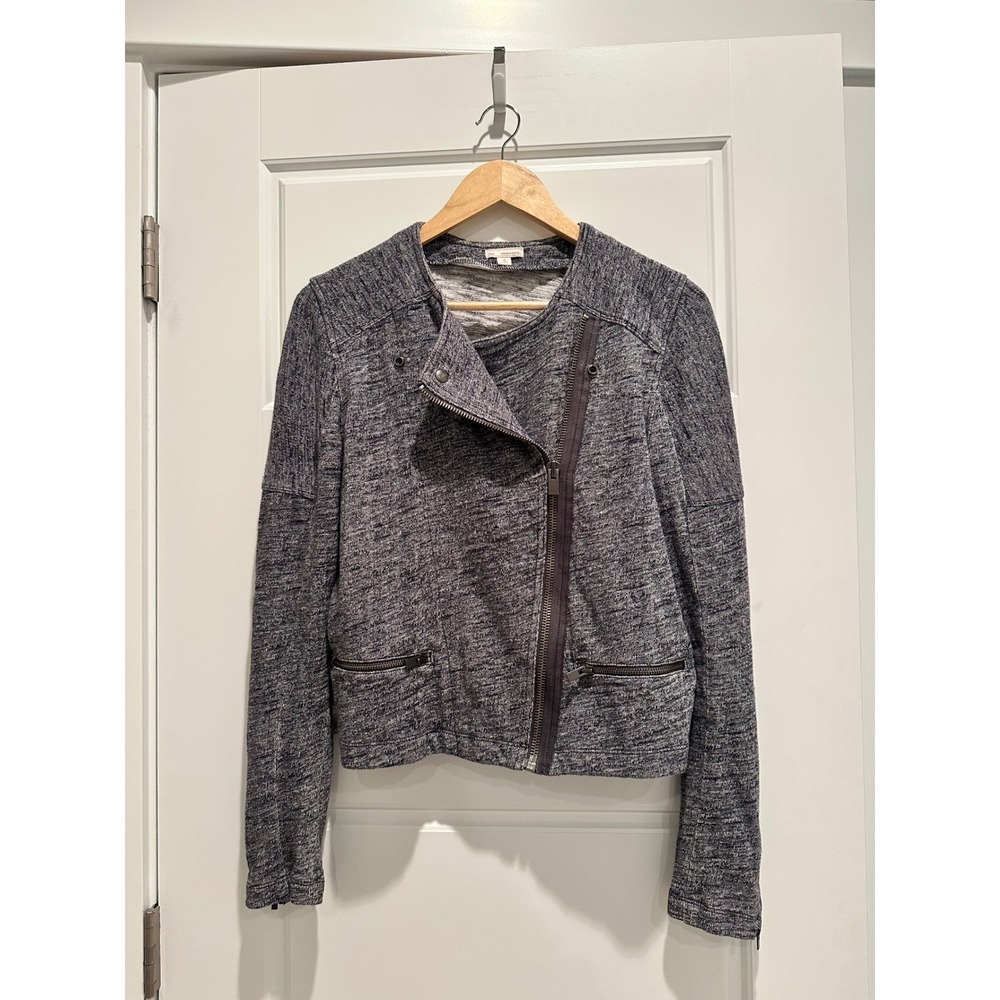 Gap Moto Jacket Navy Blue Marl Knit Asymmetrical Zip Biker Jacket‎ Size M